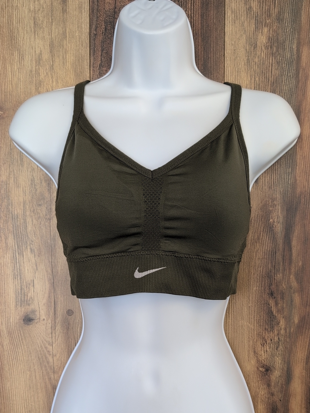Nike Olive Green Seamless V-Neck Sports Bra L              936A